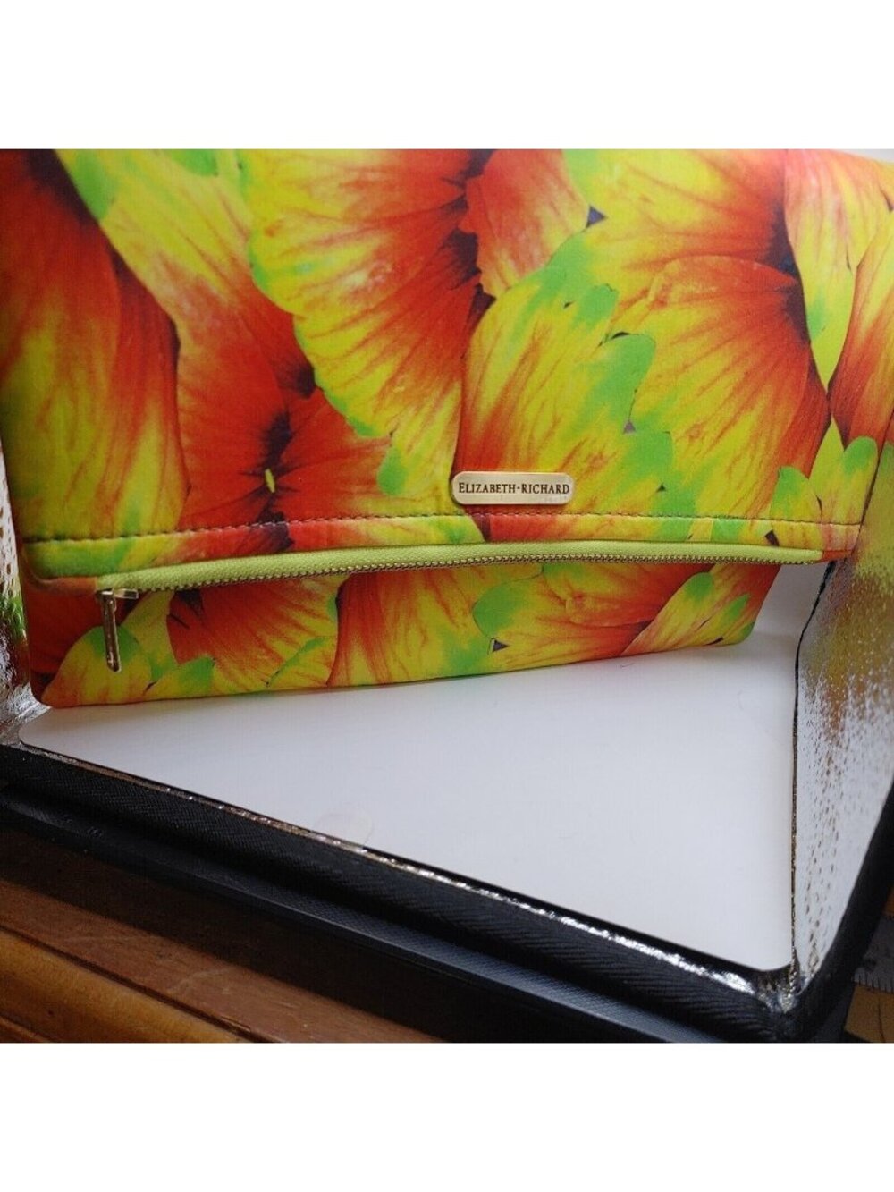 Elizabet /Richard Clutch Handbag Orange Yellow  Print Magnetic clasp.